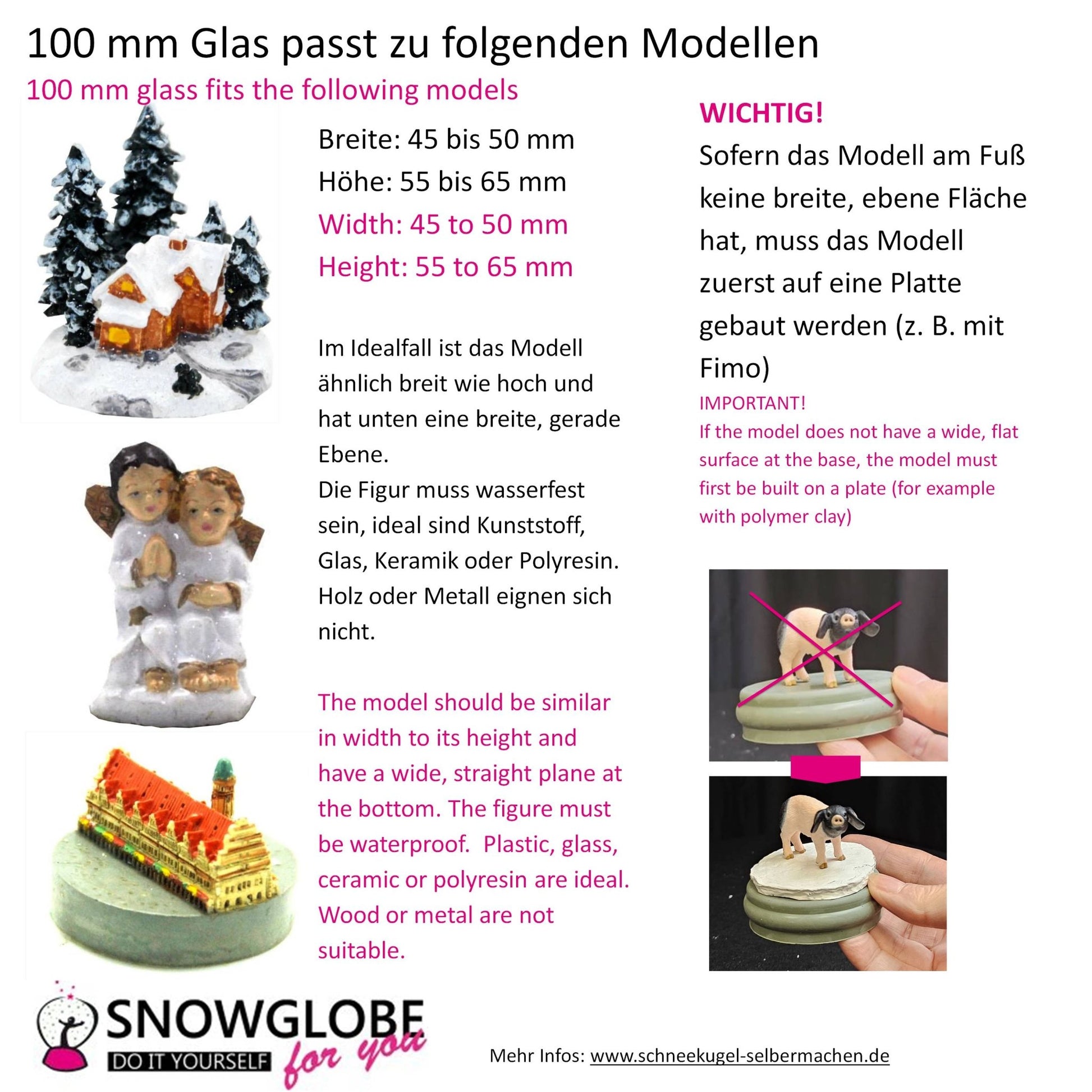 100mm Bastelset Porzellan Sockel Weihnachten rot mit DIY - Schneekugel für Spieluhr - Schneekugelhaus