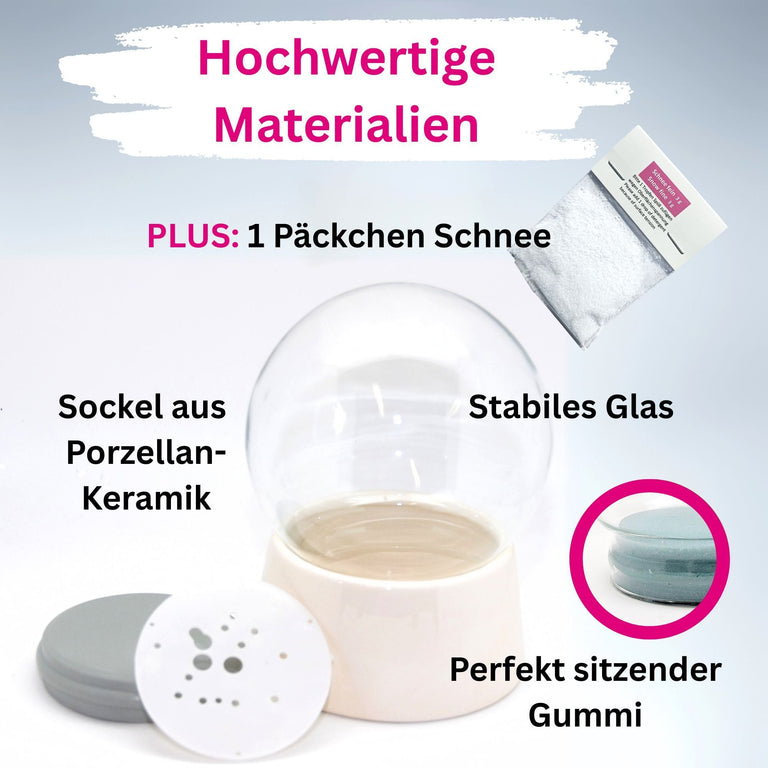 100mm DIY Schneekugel Bastelset weiß - Set aus Bastelglas und Sockel weiß - 1 x Schnee - Schneekugelhaus