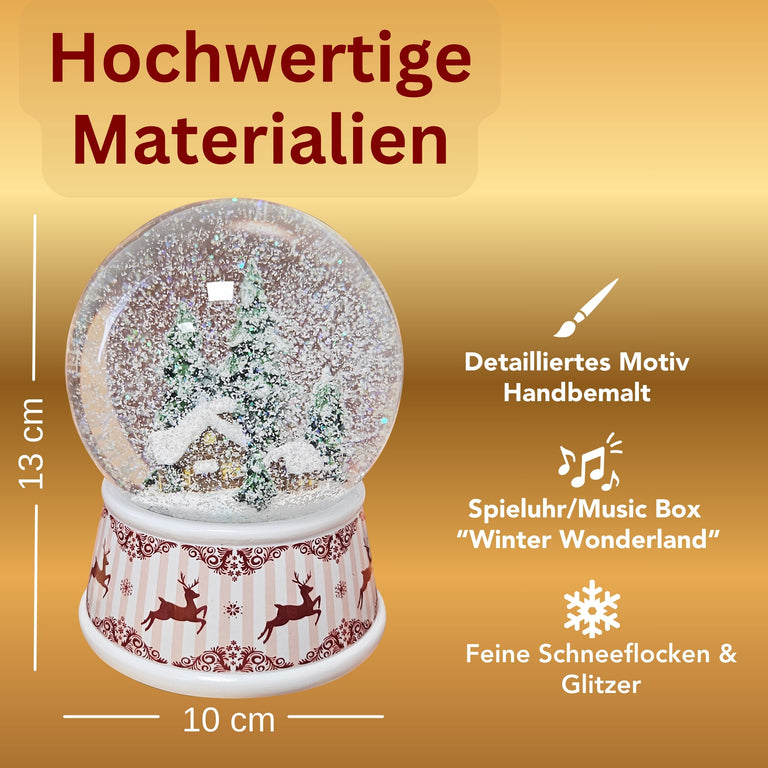 Nostalgische Schneekugel Berghütte Hüttenzauber 100 mm Durchmesser mit Spieluhr