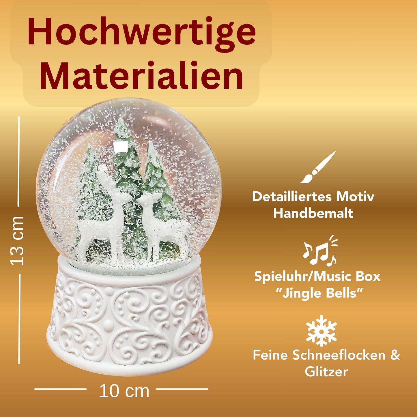 Nostalgische Schneekugel 2 Rehe Hüttenzauber 100 mm Durchmesser mit Spieluhr