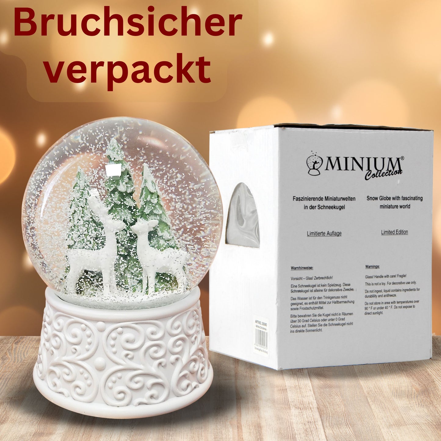Nostalgische Schneekugel 2 Rehe Hüttenzauber 100 mm Durchmesser mit Spieluhr