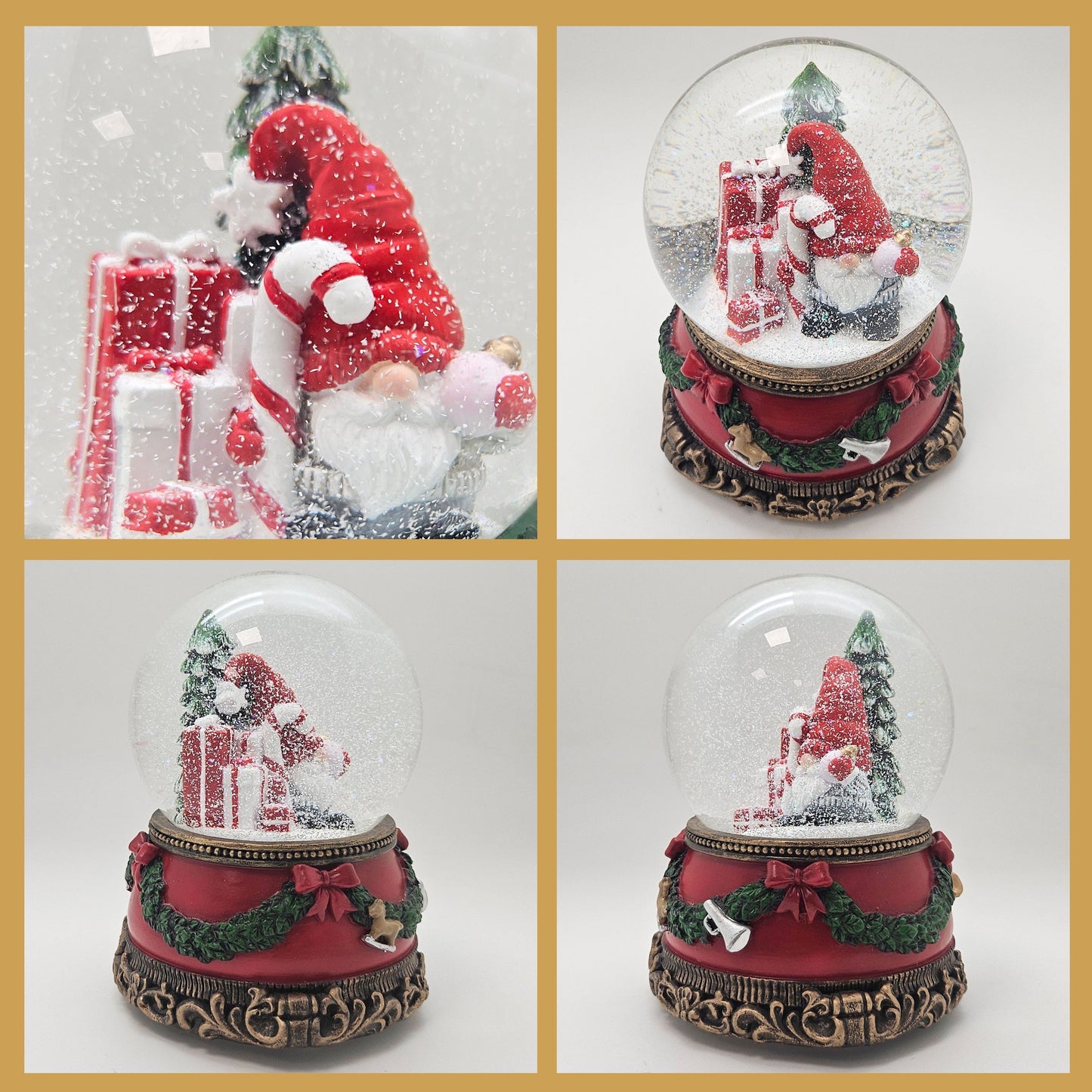 Schöne Schneekugel Wichtel Christbaum  auf Sockel Weihnachtsdekor rot mm Durchmesser mit Spieluhr