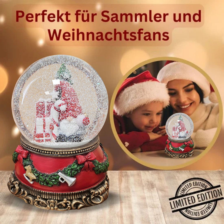 Schöne Schneekugel Wichtel Christbaum  auf Sockel Weihnachtsdekor rot mm Durchmesser mit Spieluhr