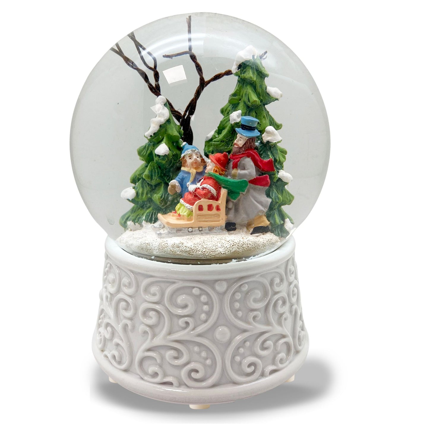 Nostalgische Schneekugel Familienspaziergang Ornamente 100 mm Durchmesser mit Spieluhr