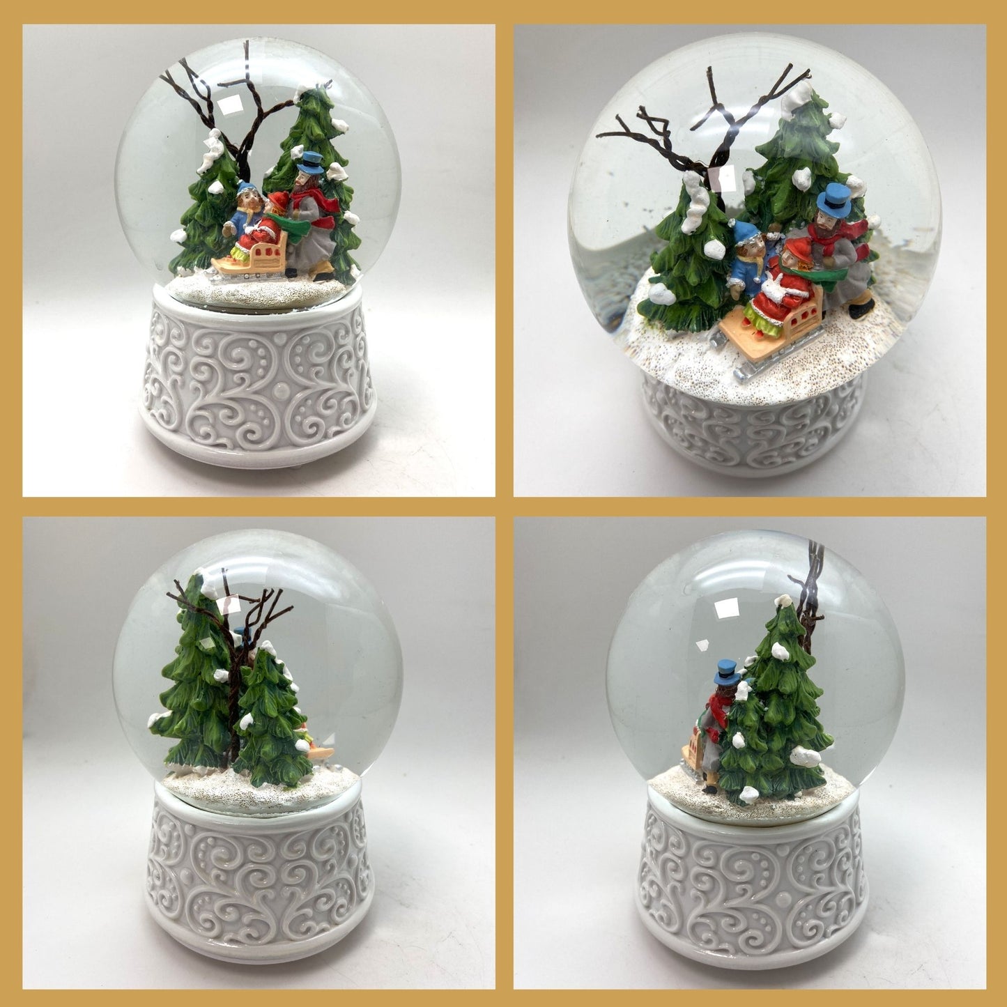 Nostalgische Schneekugel Familienspaziergang Ornamente 100 mm Durchmesser mit Spieluhr
