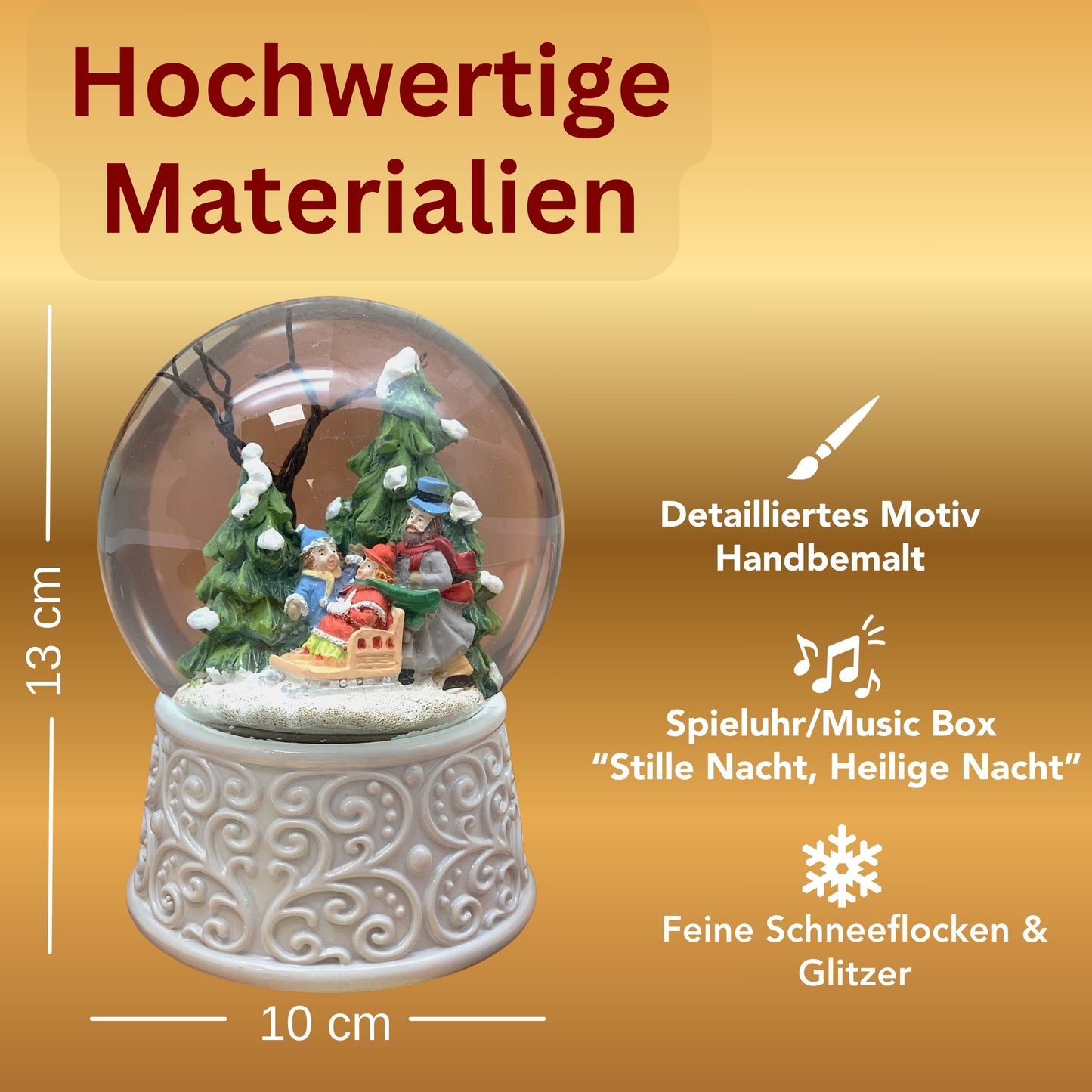 Nostalgische Schneekugel Familienspaziergang Ornamente 100 mm Durchmesser mit Spieluhr