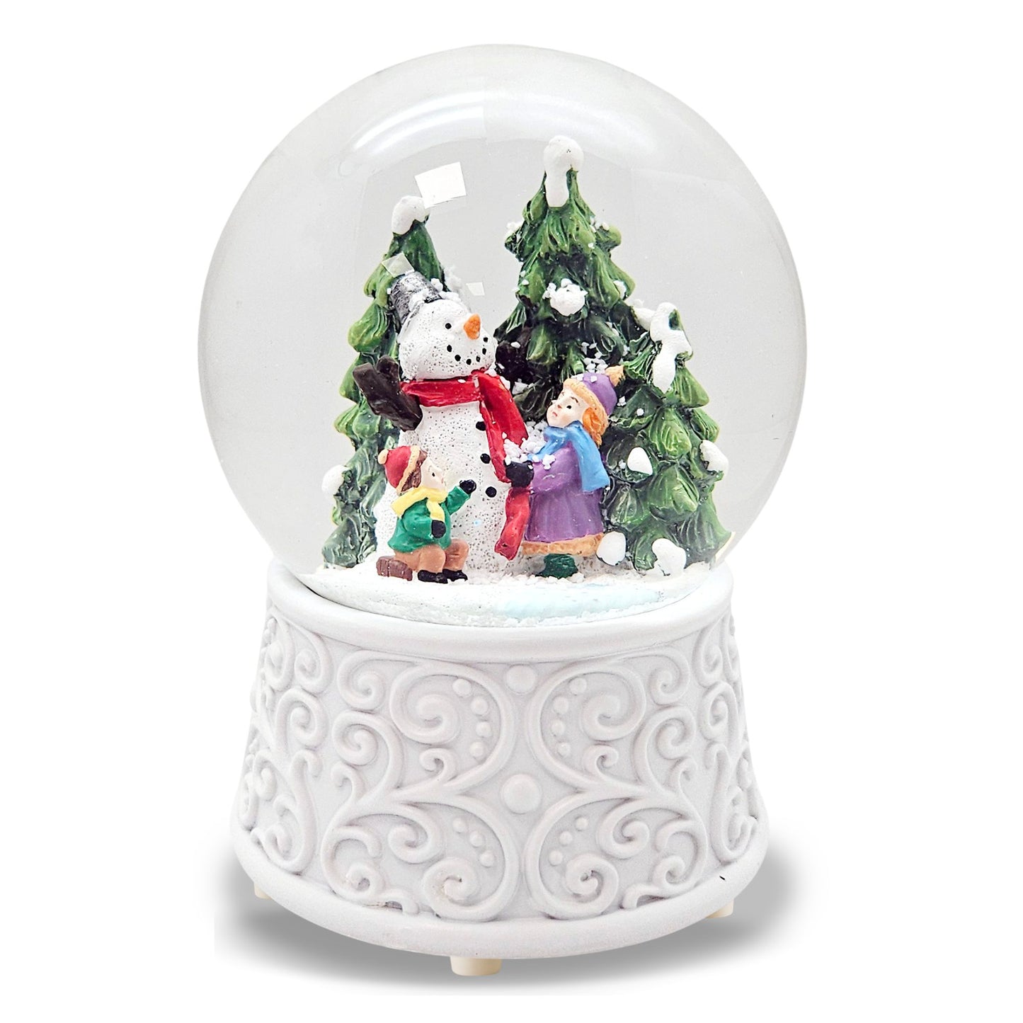 Nostalgische Schneekugel Kinder bauen Schneemann Ornamente 100 mm Durchmesser mit Spieluhr