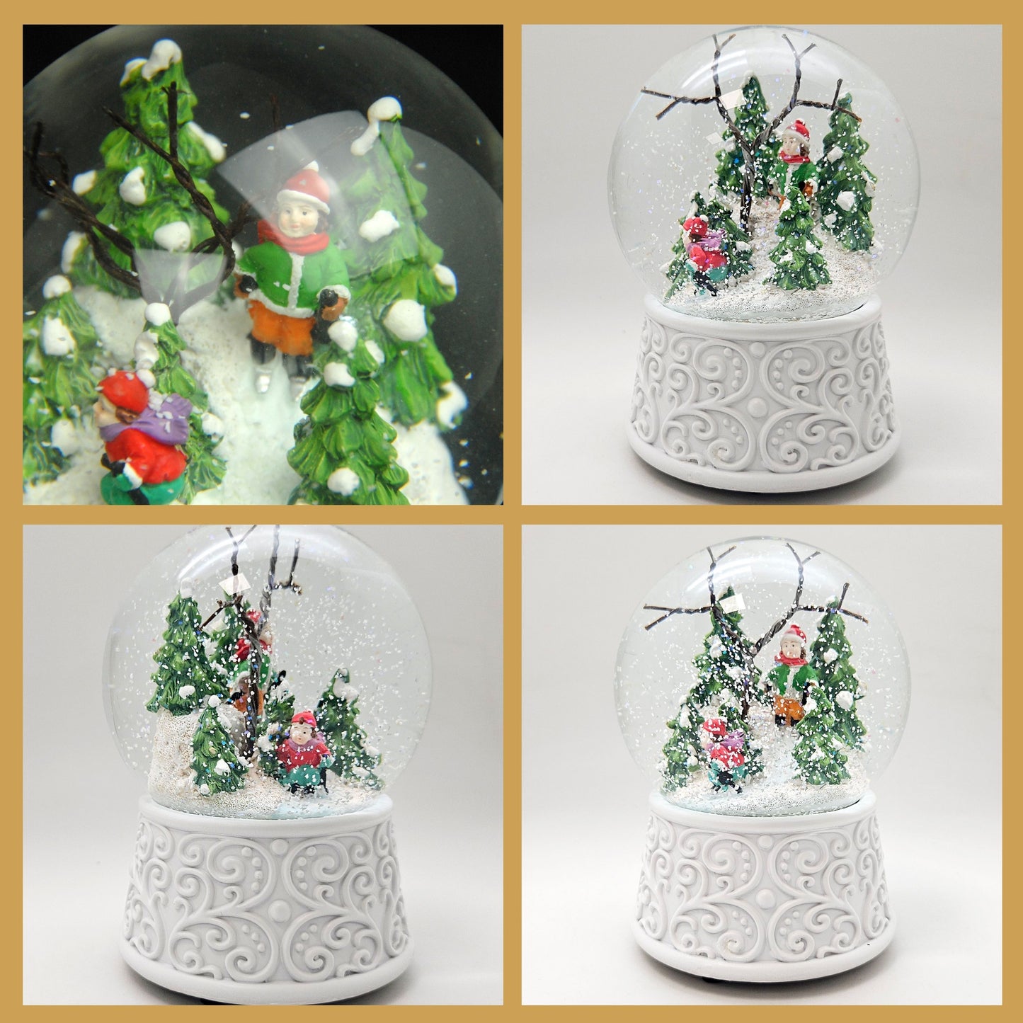 Nostalgische Schneekugel Skifahrer Ornamente 100 mm Durchmesser mit Spieluhr