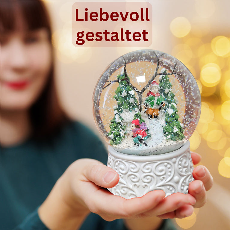Nostalgische Schneekugel Skifahrer Ornamente 100 mm Durchmesser mit Spieluhr