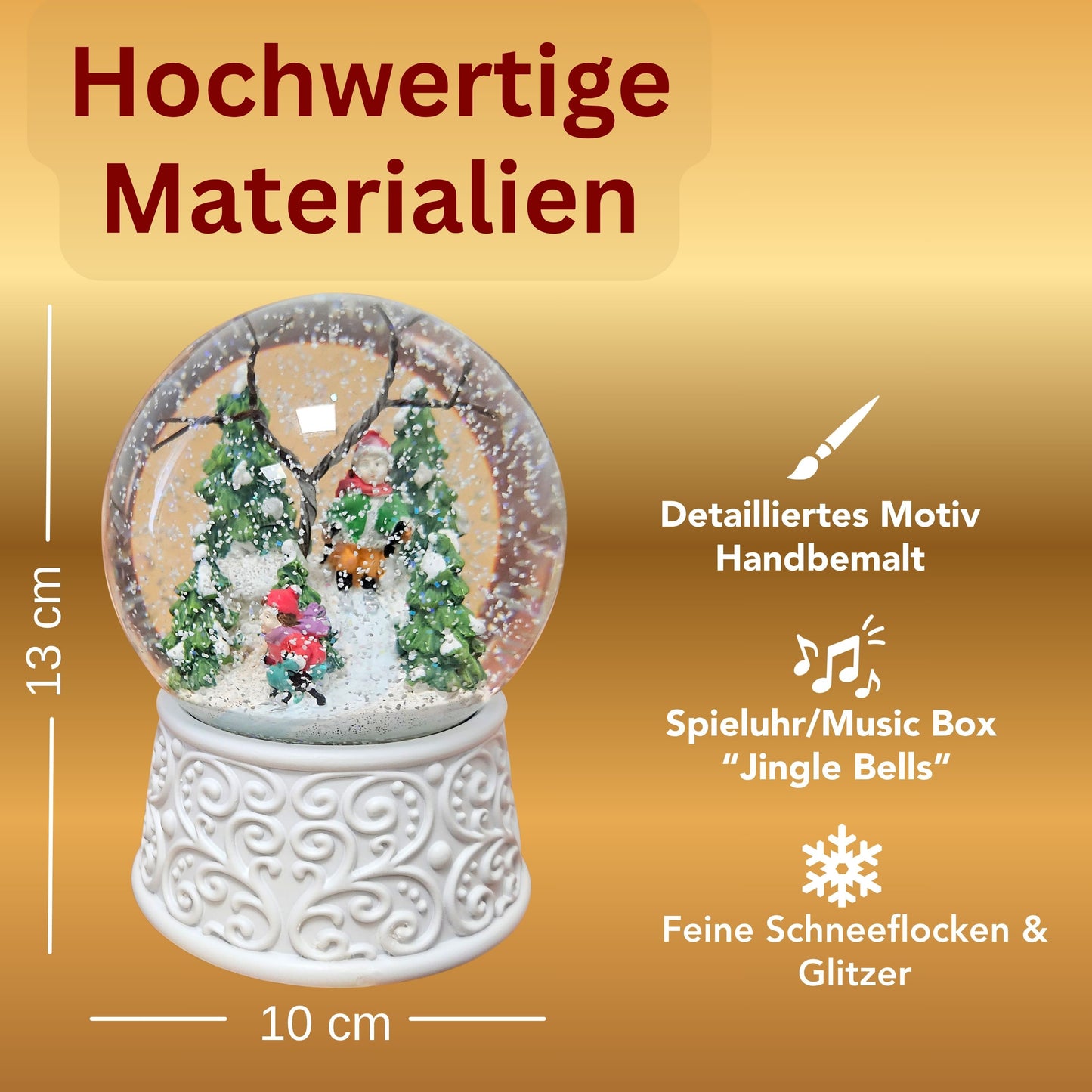 Nostalgische Schneekugel Skifahrer Ornamente 100 mm Durchmesser mit Spieluhr