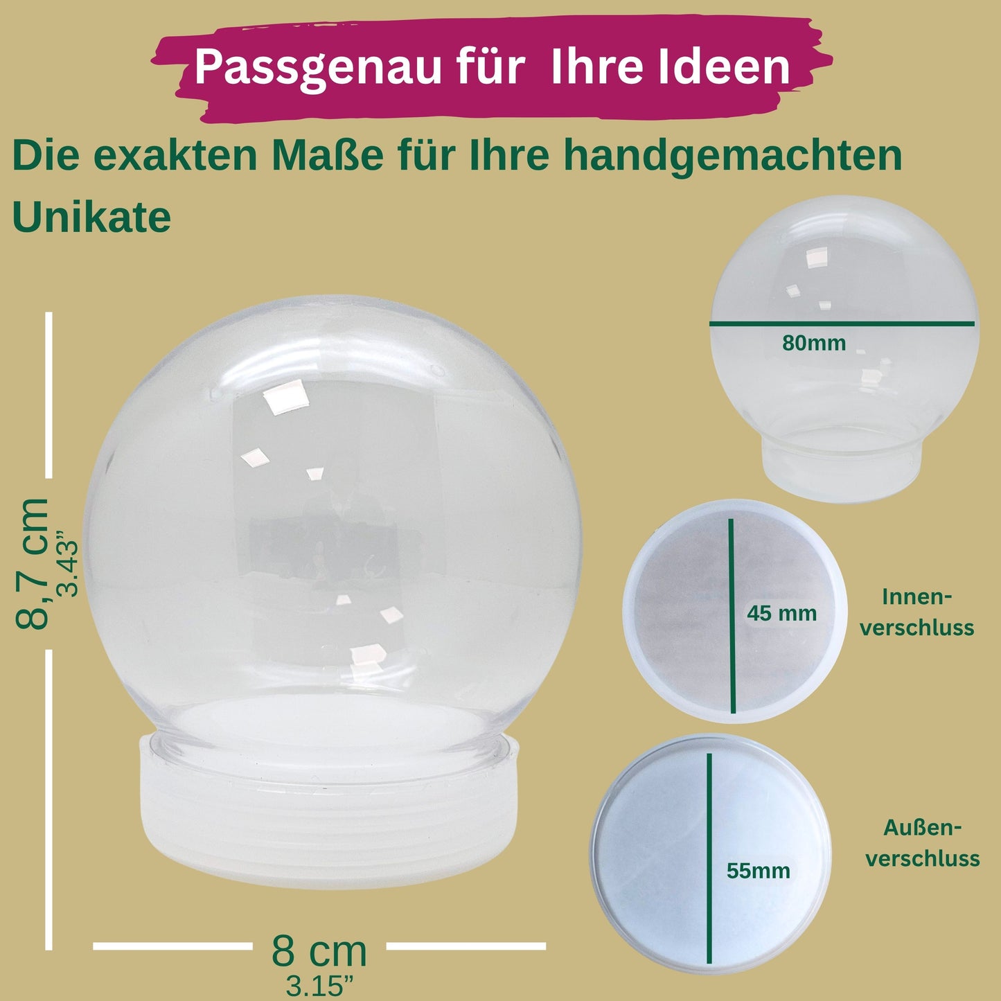 Kunststoff-Schneekugel rund Schraubverschluss 80 x 87 mm - incl. 1 x Schnee