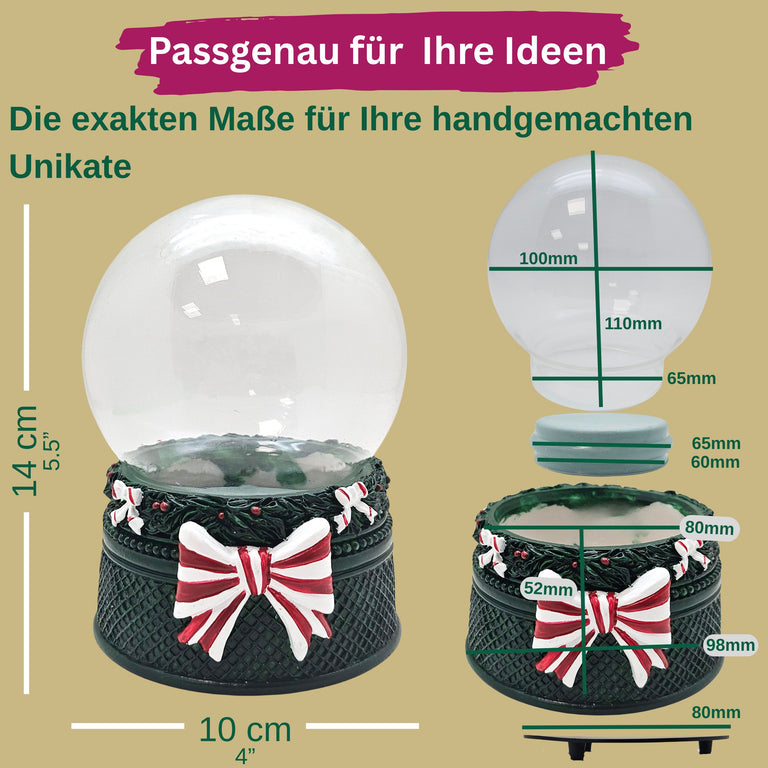100mm Bastelset Sockel Weihnachtsdekor grün mit DIY-Schneekugel für Spieluhr - 1x Schnee