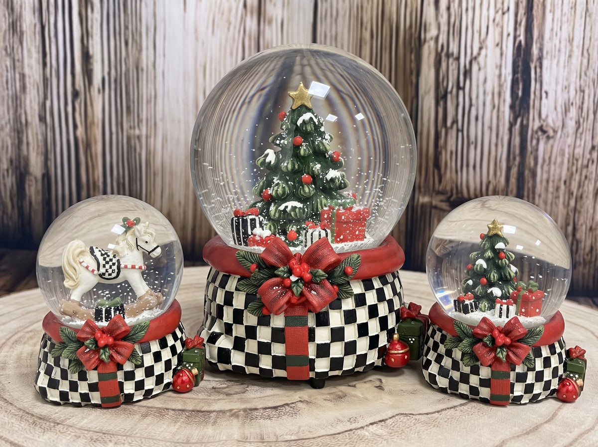 Art-Deco-Paket Checkerboard - 3 Nostalgie Schneekugeln in zwei Größen