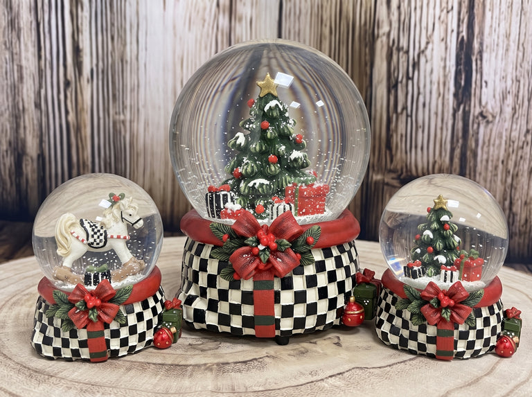 Art-Deco-Paket Checkerboard - 3 Nostalgie Schneekugeln in zwei Größen