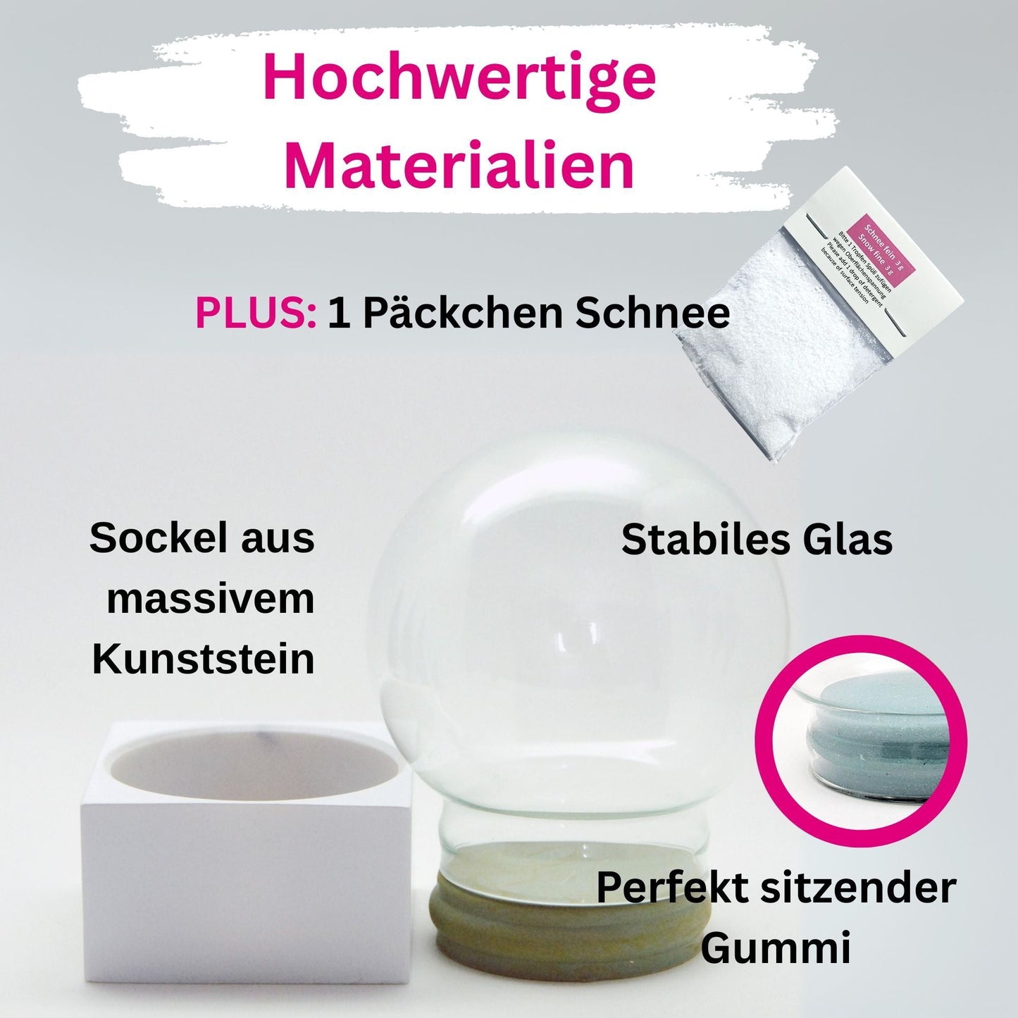 DIY - Komplett - Bastelset für Glas - Schneekugel 100x120mm weiß mit Schnee, Glitzer, Wasserklar & Kleber - Schneekugelhaus