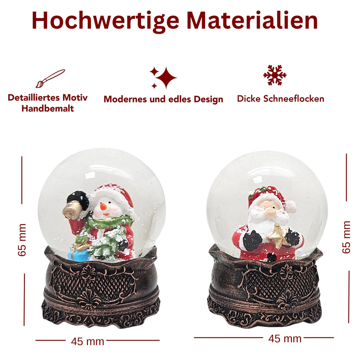 Kupfer-Dekopaket - 3 Nostalgie Schneekugeln in zwei Größen - Schneekugelhaus