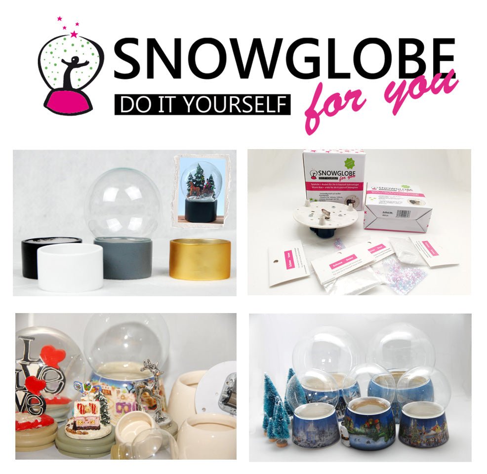 100mm Bastelset Porzellan Sockel Winterlandschaft Eisläufer blauer Rand mit DIY-Schneekugel für Spieluhr - Schneekugelhaus