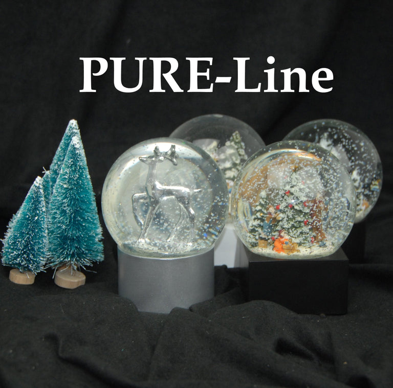 Schneekugel Reh silber auf Sockel schwarz eckig "PURE-Line" 10 cm Durchmesser - Schneekugelhaus