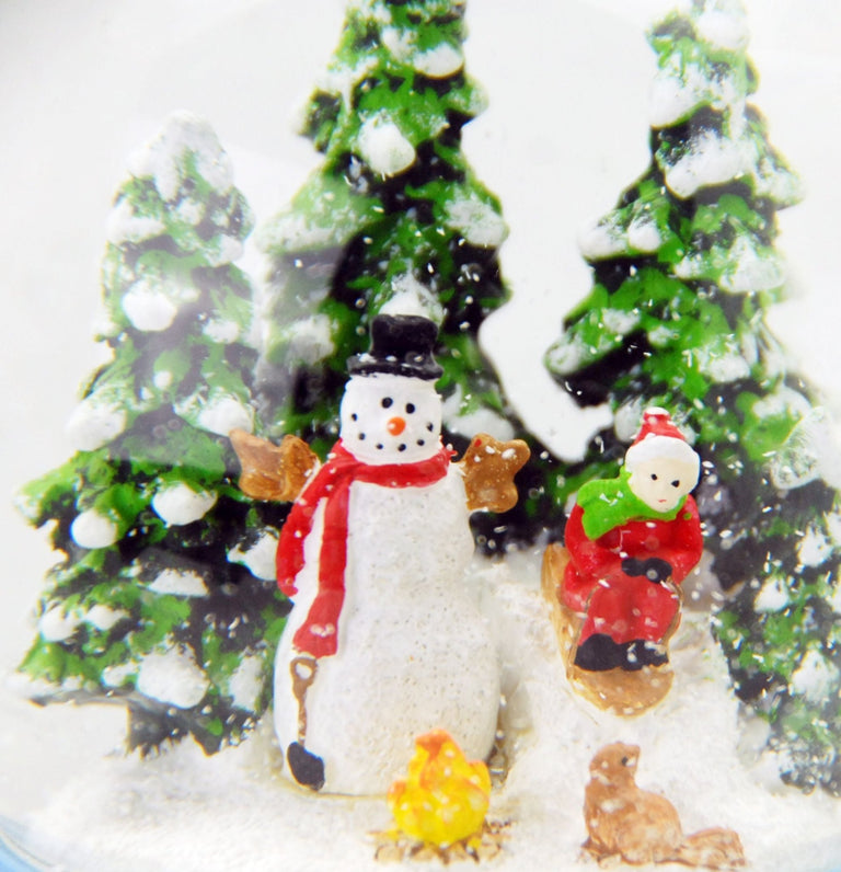 Schneekugel Schneemann auf Sockel weiß eckig "PURE-Line" 10 cm Durchmesser - Schneekugelhaus