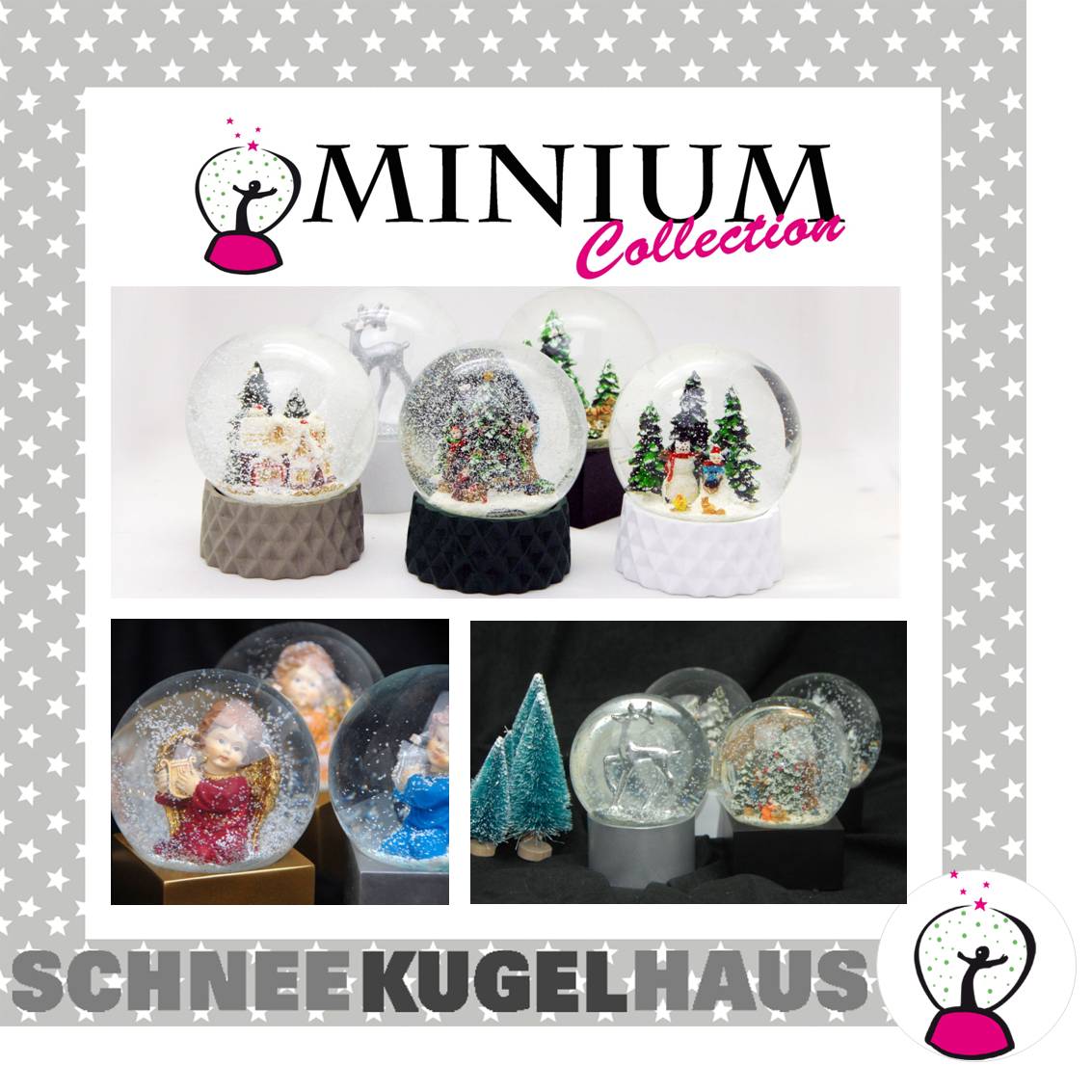 Schneekugel Zuckerbäckerhaus auf Sockel sand farben kubisch "PURE-Line" 10 cm Durchmesser - Schneekugelhaus