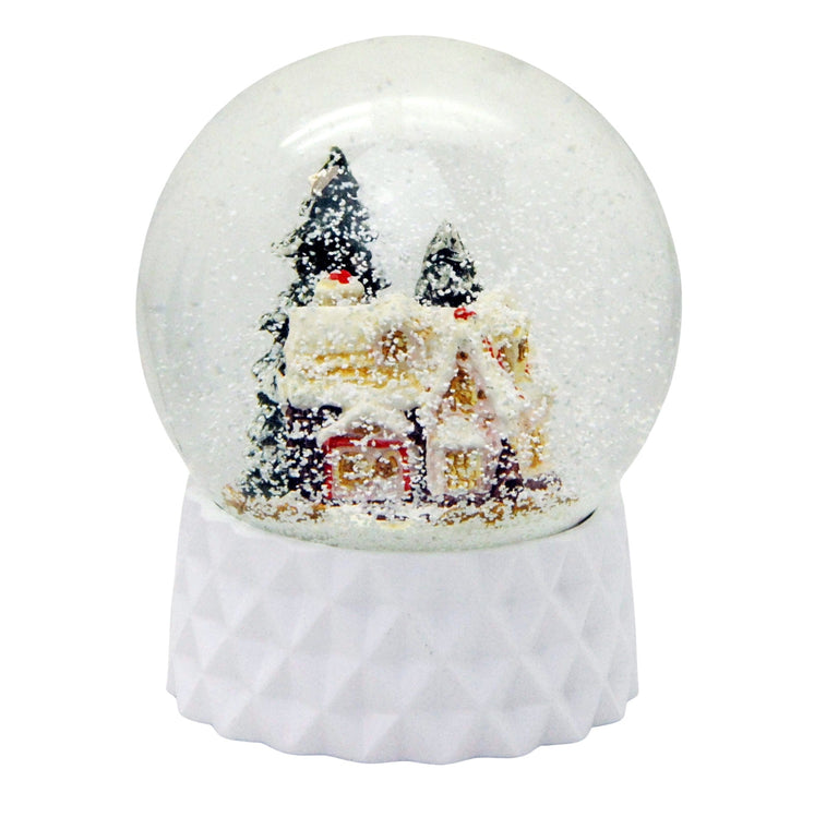 Schneekugel Zuckerbäckerhaus auf Sockel weiß kubisch "PURE-Line" 10 cm Durchmesser - Schneekugelhaus